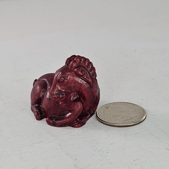 Vintage Red Goat Figurine Sculpture Ram Netsuke Lucky Feng Shui *Chip* - Picture 8 of 9